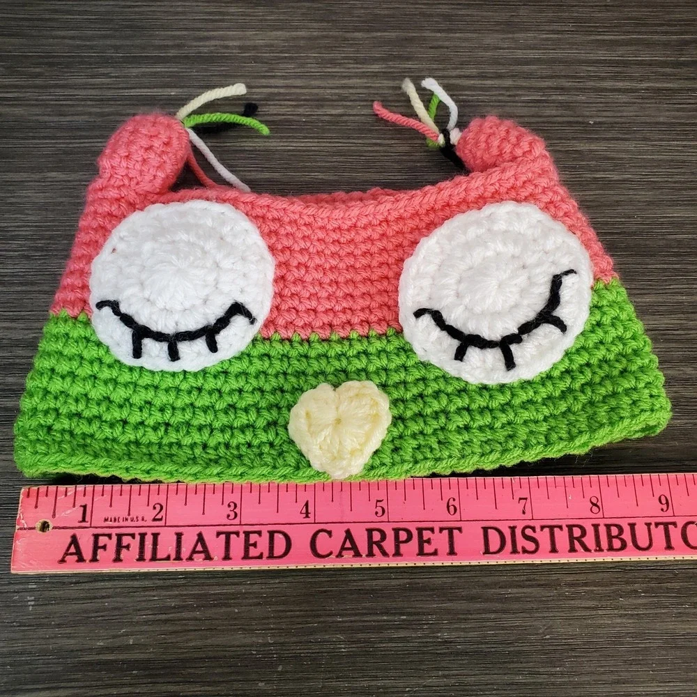 Children's Handmade Crochet OWL Headband Ear Warmers Pink‎ Green